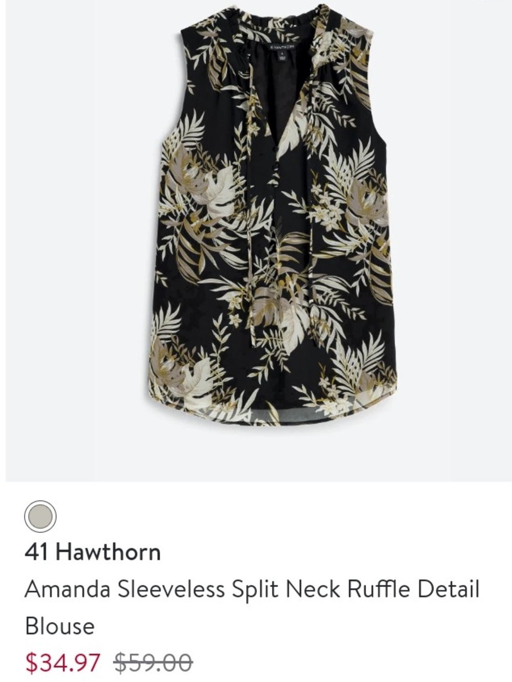 41 Hawthorn Black Tropical Print Sleeveless Split-Neck Blouse